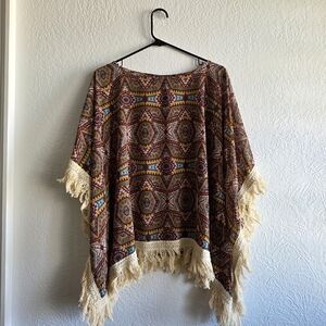 Bohemian Multicolor Fringe Poncho
